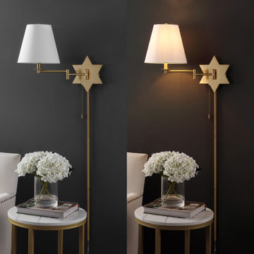 David 18.5" Modern French Country Swing Arm Plug-In or Hardwired Iron LED Star Wall Sconce with Pull-Chain and USB Charging Port - JONATHAN Y